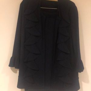 Dressy Knit Suit, Ruffled Sleeves and Jacket-Navy